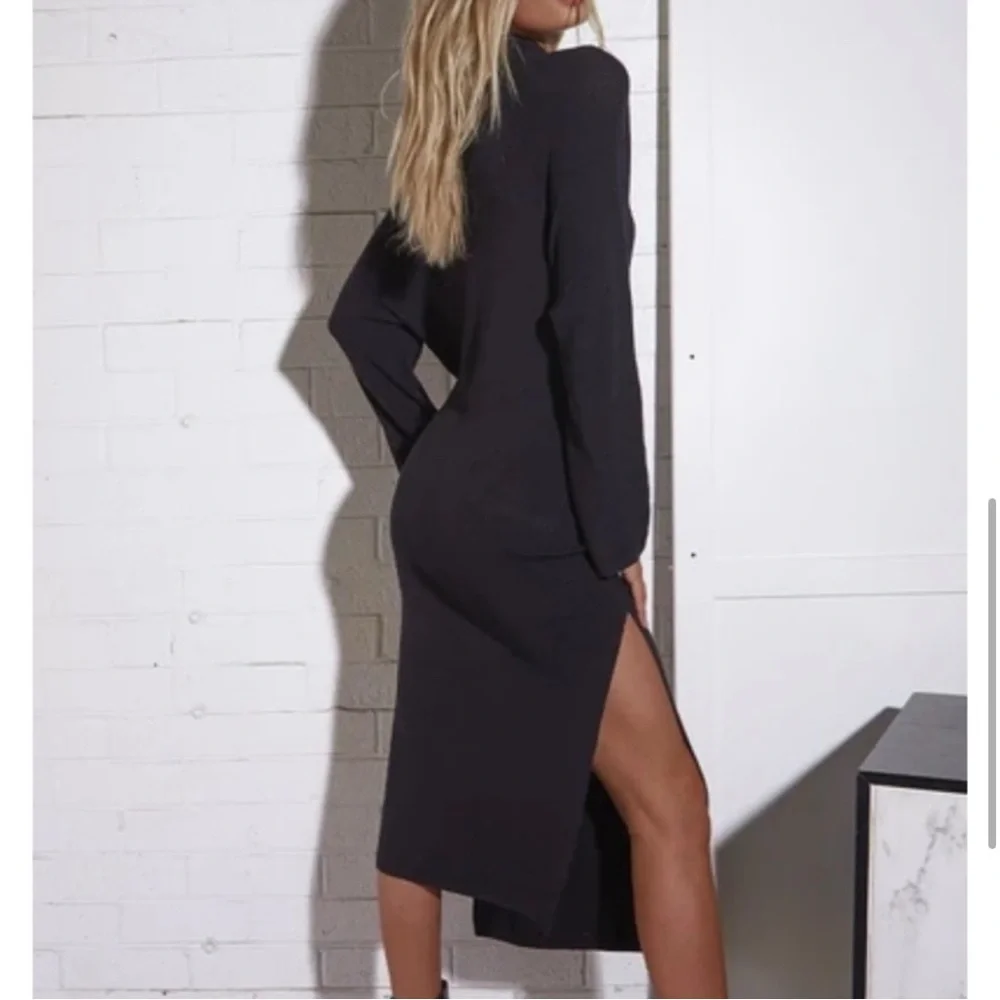 NWT Revolve SNDYS Tied Up Ribbed Long Sleeve Dress in Black. - Picture 4 of 14